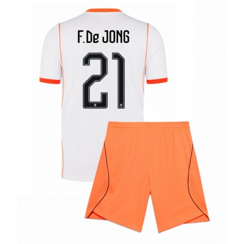 Stroje piłkarskie Holandia Frenkie de Jong #21 Koszulka Wyjazdowej dla dzieci MŚ 2026 Krótki Rękaw (+ szorty)